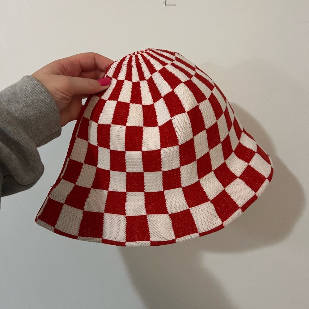 Pleasing Red and White Checkered Hat